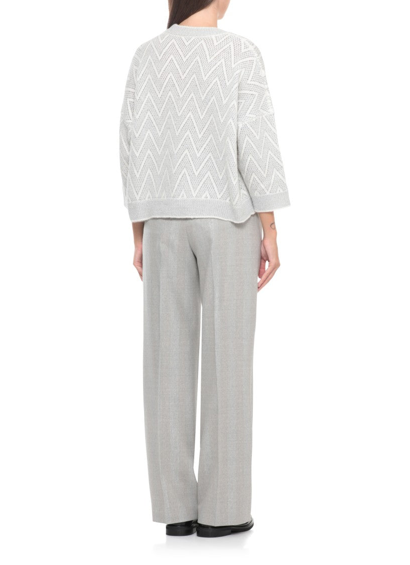 Peserico Grey And Ivory Wool And Sweater