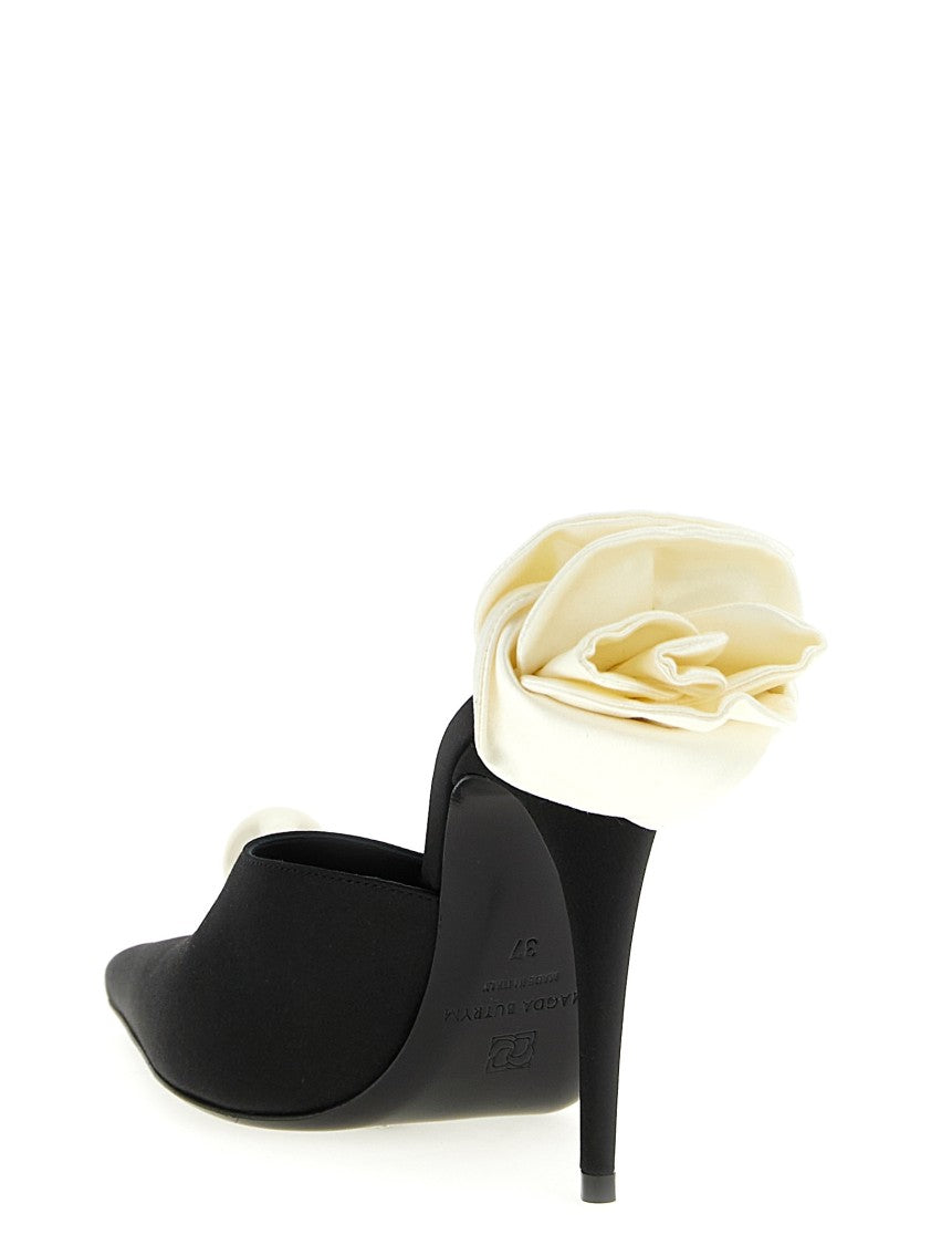Magda Butrym Pointed Satin Mules With Oversized Pearl