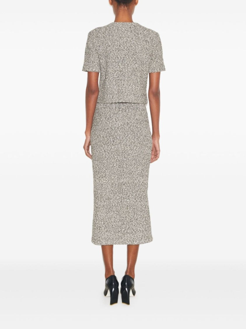 Tory Burch Fitted Grey Skirt With Textured Speckled Fabric