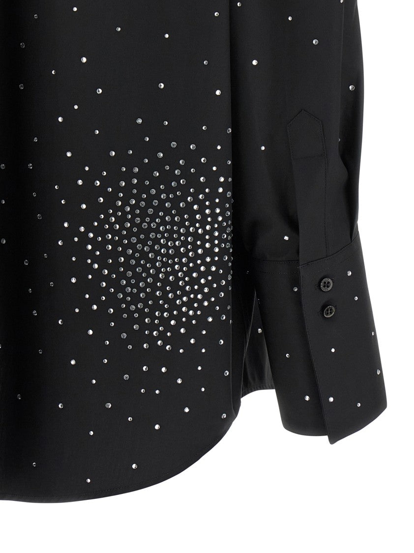 Giuseppe Di Morabito Oversized Cotton Poplin Shirt With Rhinestone Appliqué And Maxi Cuffs