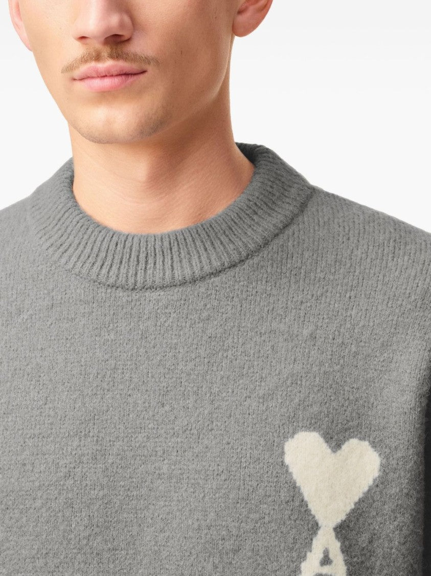 Ami Relaxed Fit Knit Sweater With Heart Logo Detail