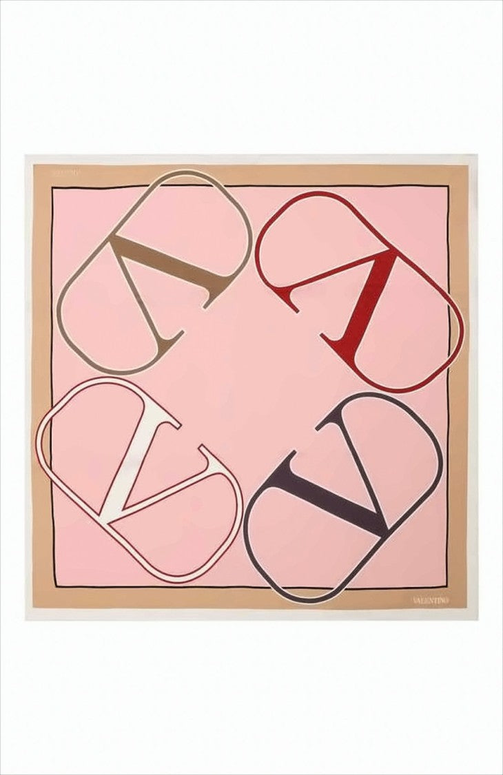 Valentino Garavani Silk Scarf With Overlapping Letters And Framed Edges
