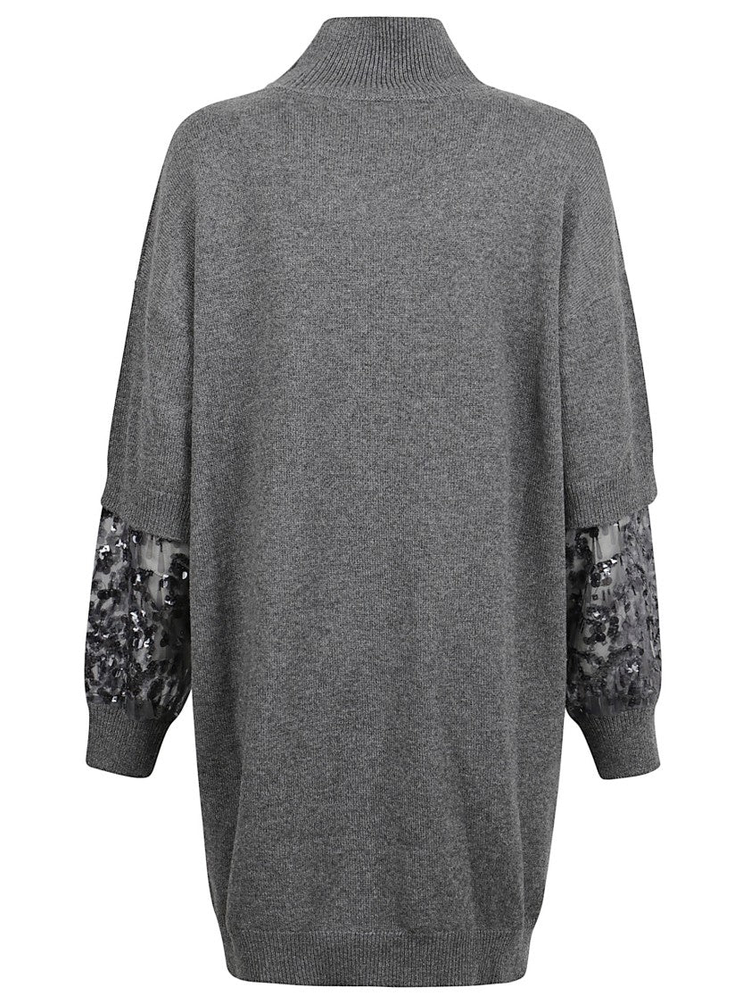 Brunello Cucinelli High Neck Cashmere Sweater With Double-Layered Sleeves