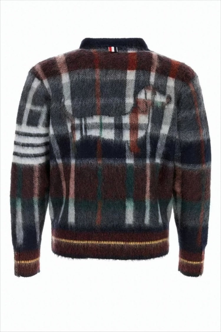 Thom Browne Cropped Mohair Cardigan With Bold Plaid Pattern