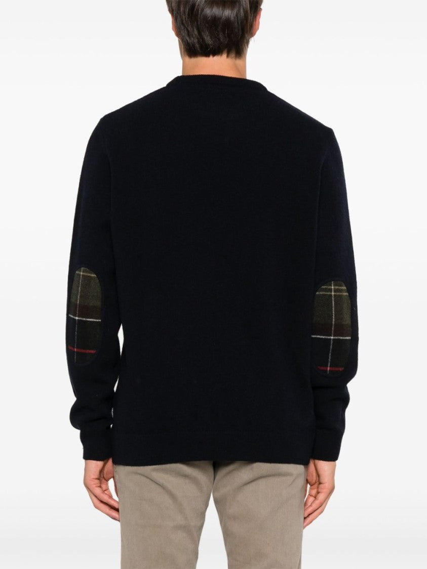 Barbour Crew Neck Cotton Sweater With Plaid Elbow Patches