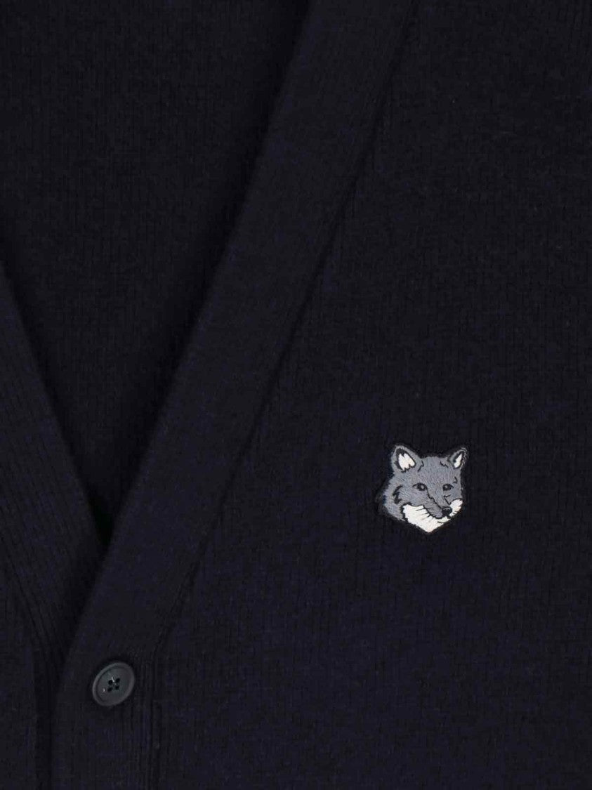 Maison Kitsuné "Fox Head" Cardigan, In Blue Wool
