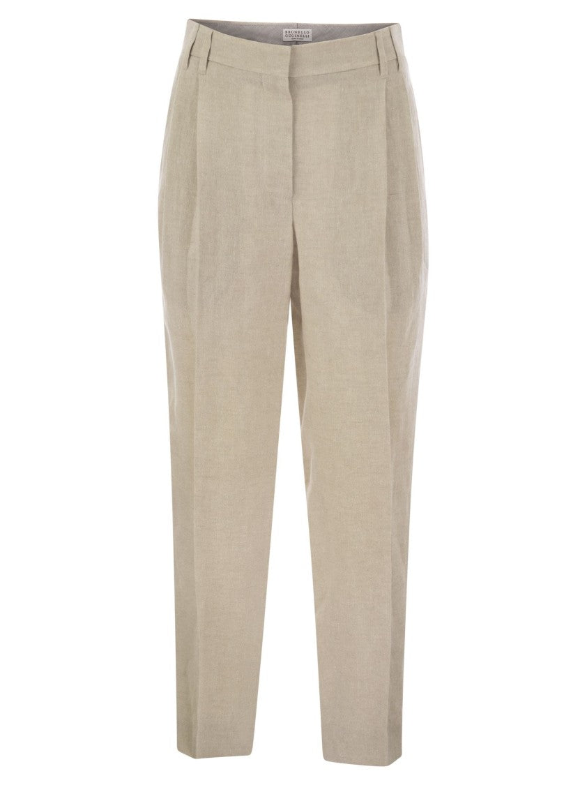 Brunello Cucinelli Slouchy Trousers In Sparkling Linen Canvas