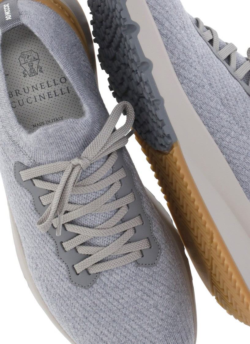 Brunello Cucinelli Wool Knitted Sneakers With Raised Logo
