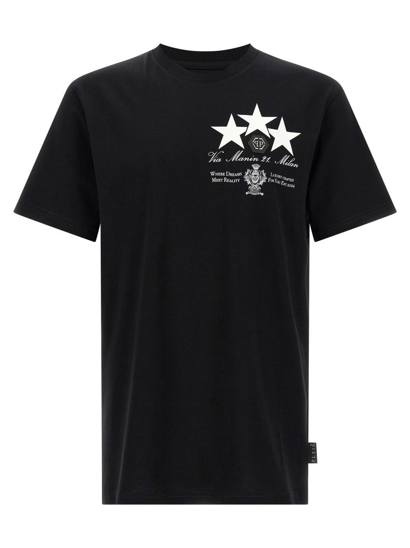 Philipp Plein Crewneck T-Shirt With Front Print And Logo Patch