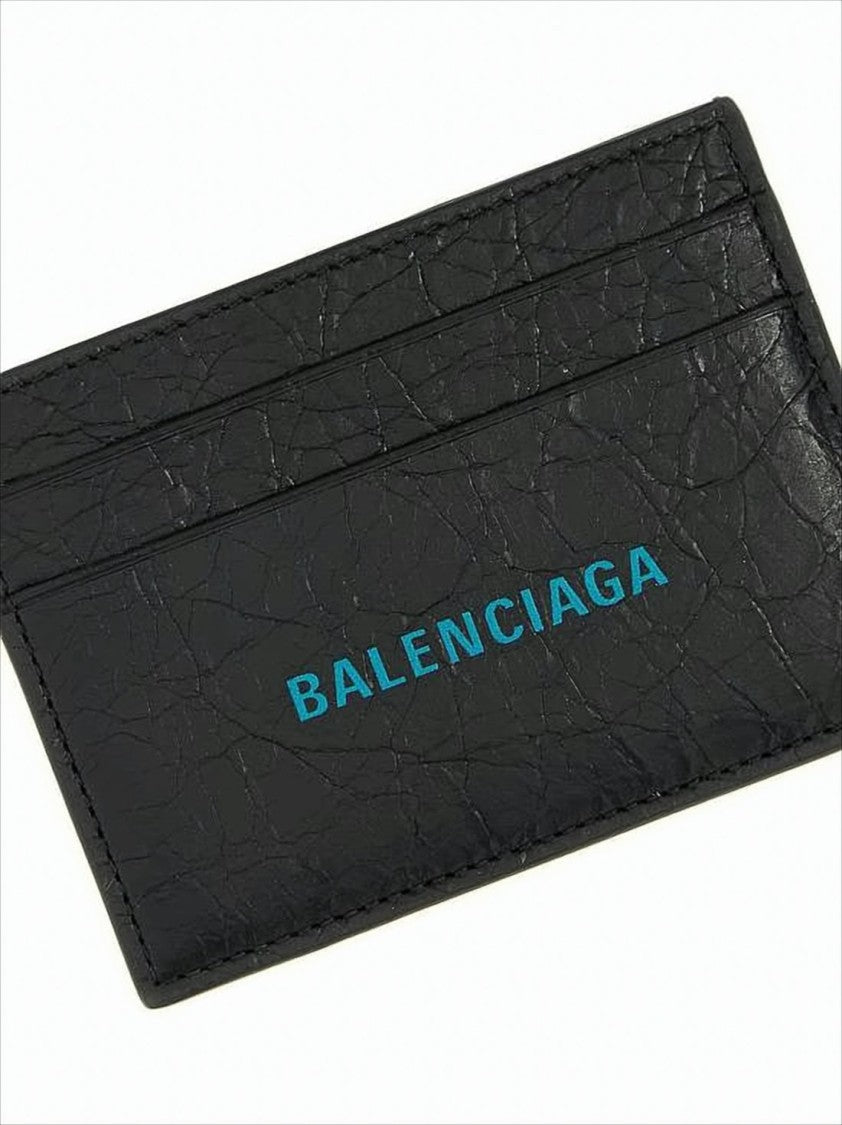 Balenciaga Textured Leather Card Wallet With Bold Logo