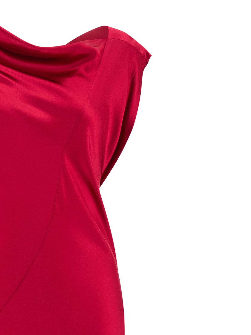 Alberta Ferretti Silk-Effect Satin Evening Dress With Curled Neckline