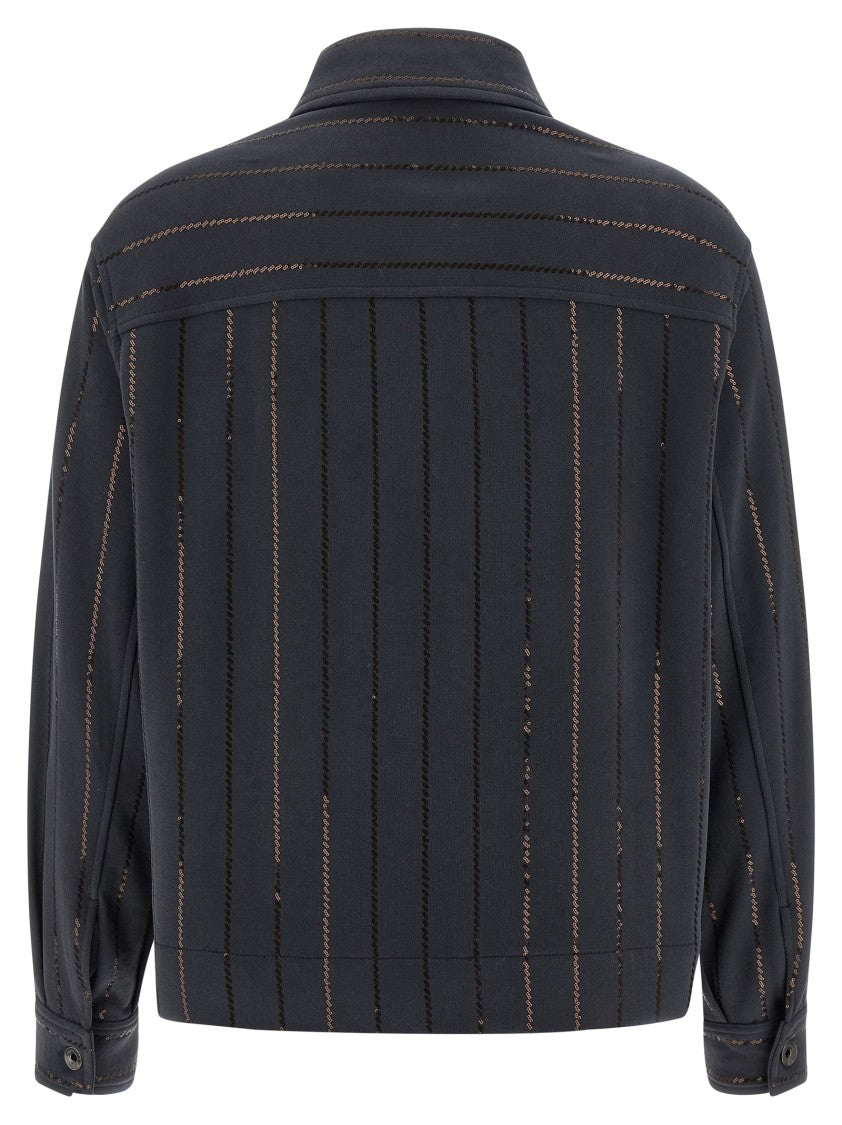 Brunello Cucinelli Cotton Fleece Shirt With Striped Sequin