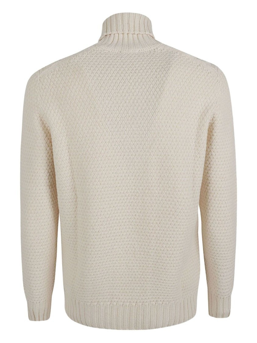 Drumohr Textured Off-White Lambswool Turtleneck Sweater