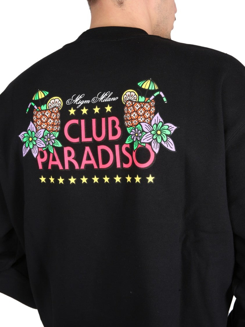 Msgm Black Sweatshirt With Front And Back Logo Print