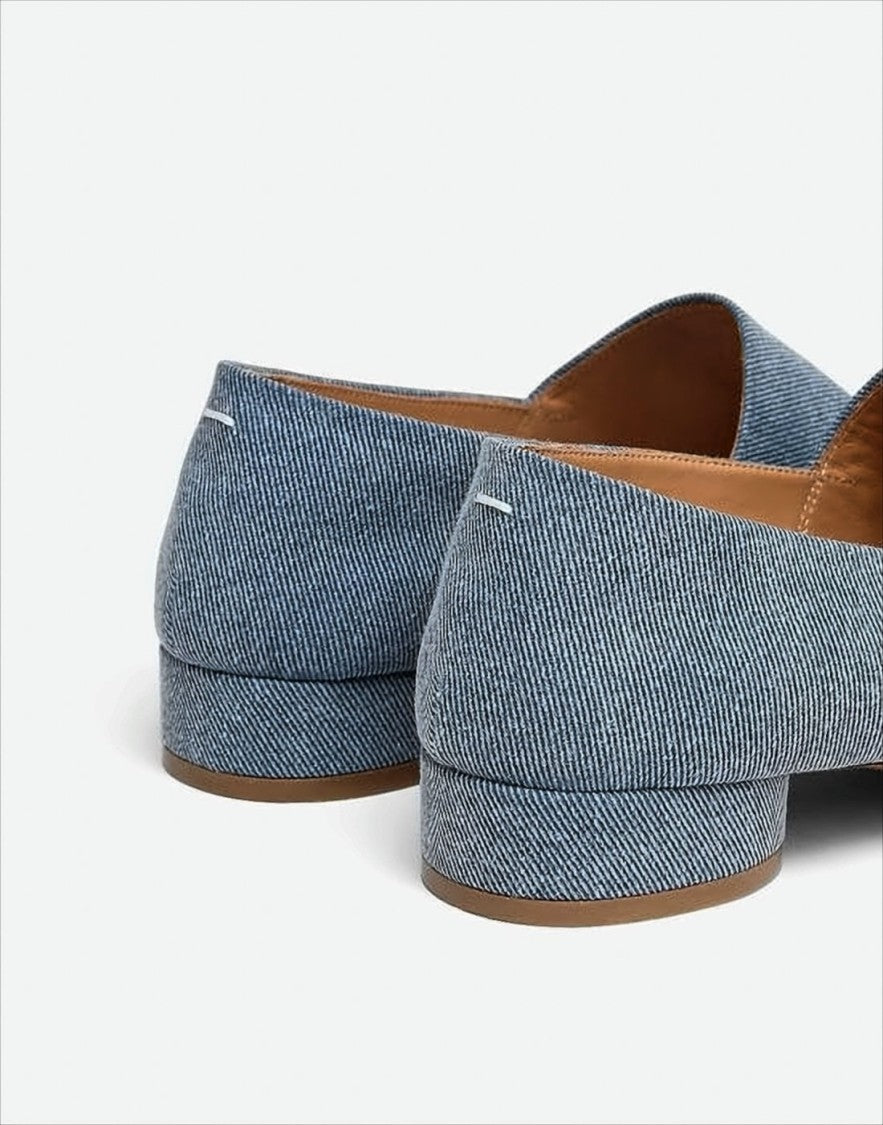 Maison Margiela Pointed Toe Cotton Loafers With Block Heel