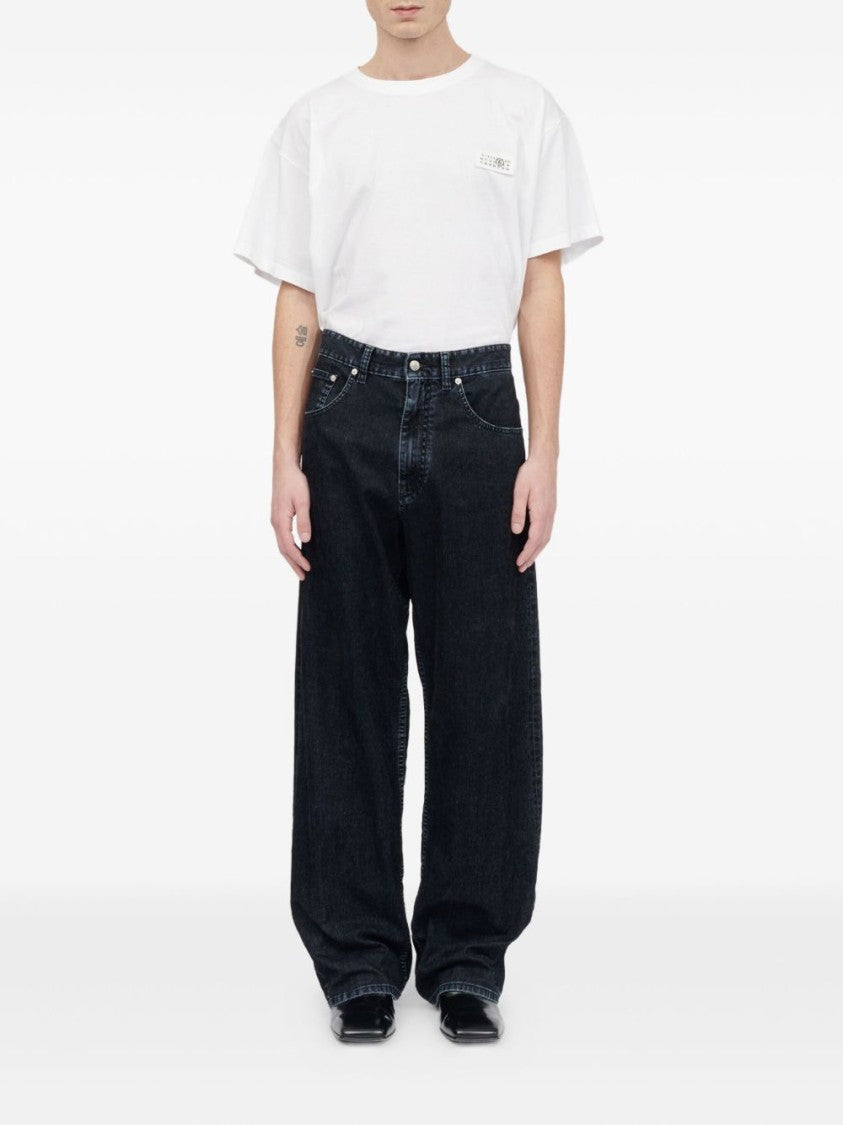 Mm6 By Maison Margiela Wide Leg Black Denim Jeans With Classic Five-Pocket Design