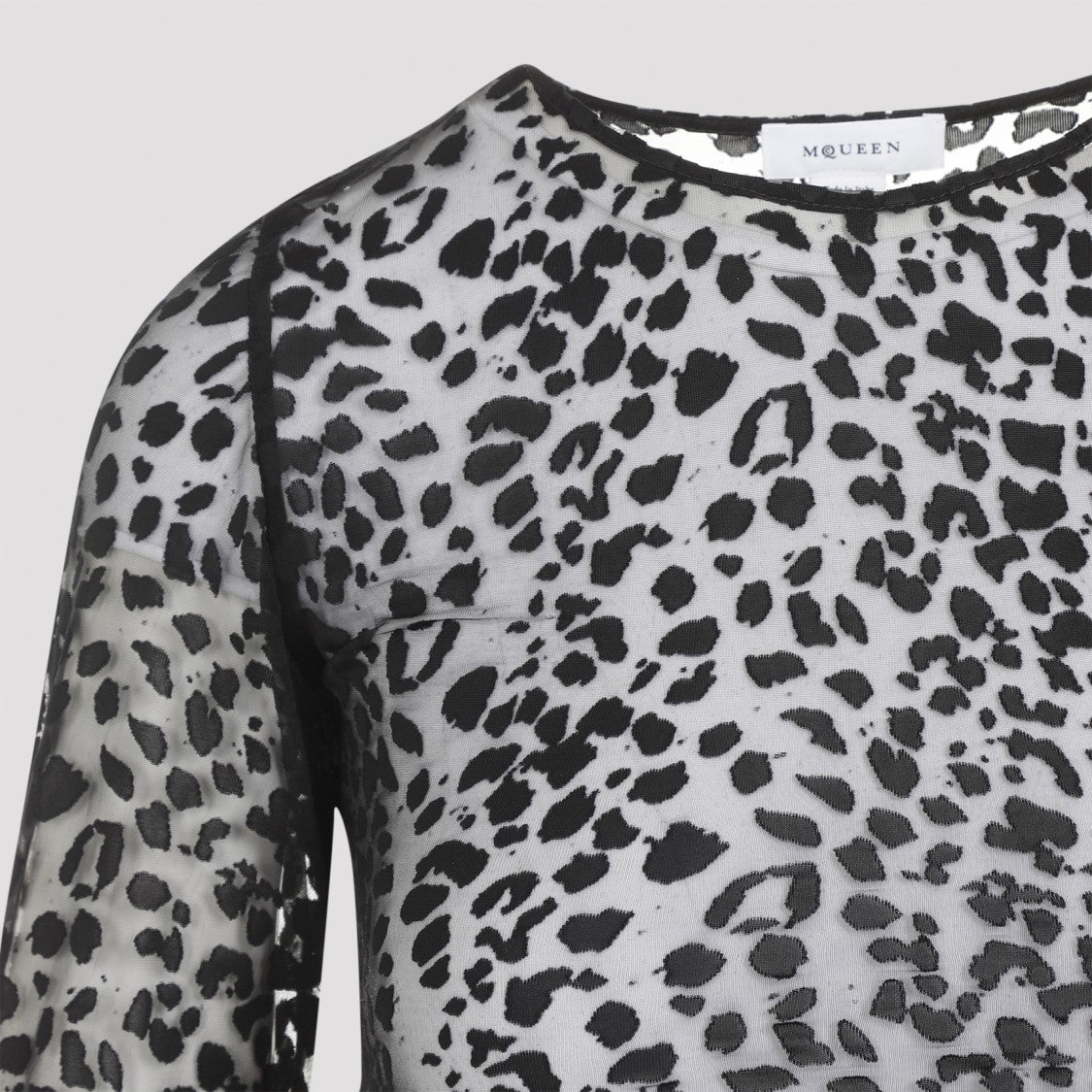 Alexander Mcqueen Leopard Print Long-Sleeved Top With Sheer Fabric And Detailing