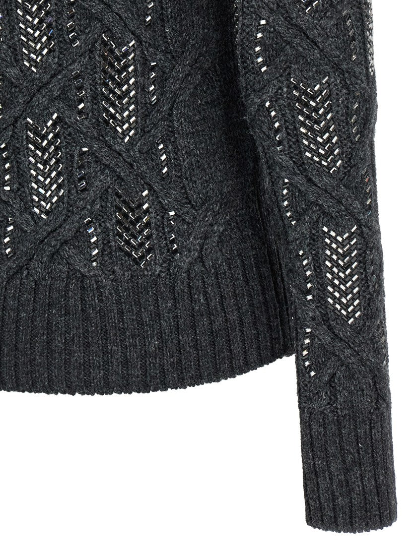 Ermanno Scervino Crystal Appliqué Braided Sweater With High Neckline