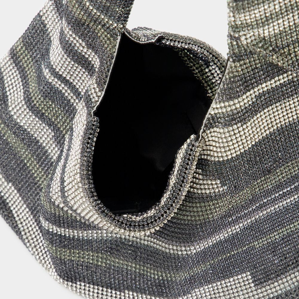 Kara Crystal Mesh Armpit Hobo Bag  - Black Stripes - Strass