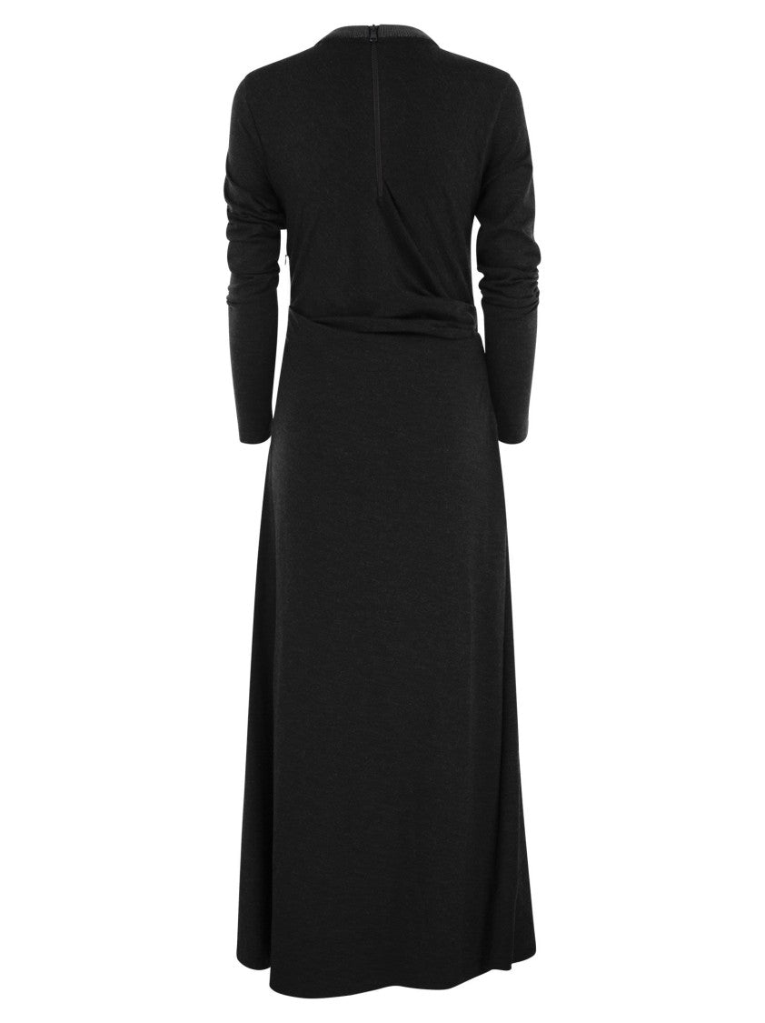 Brunello Cucinelli Draped Dress In Stretch Virgin Wool Jersey