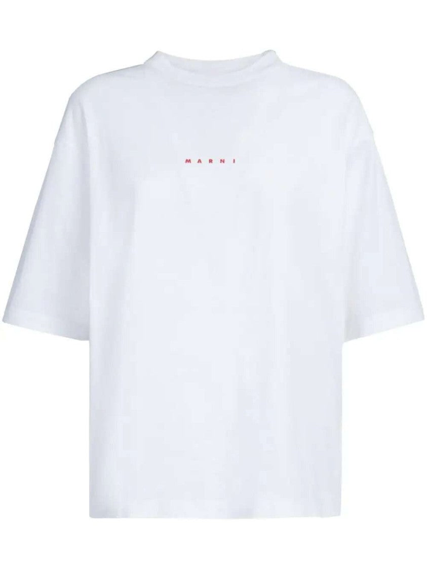 Marni White Logo-Print Cotton T-Shirt