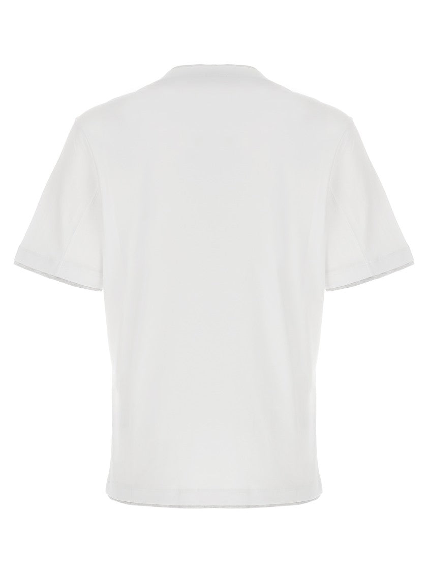 Brunello Cucinelli Double Layer Cotton T-Shirt With Crewneck Design