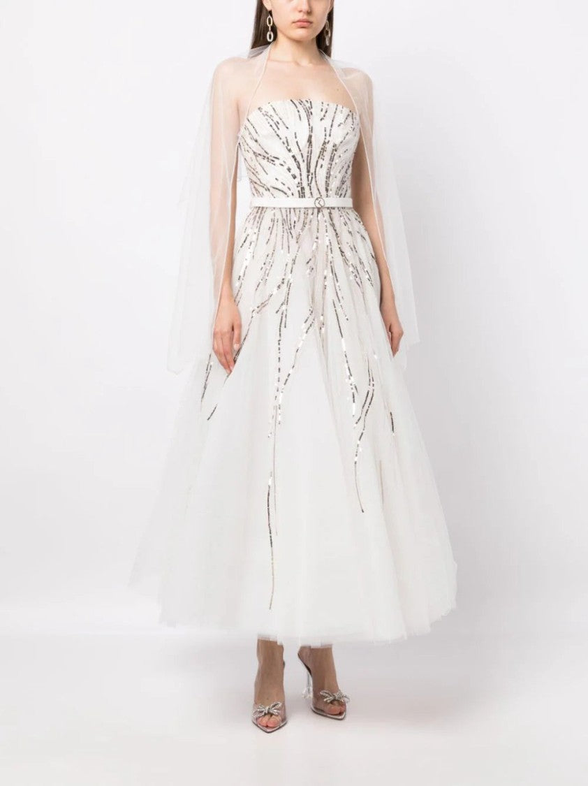 Saiid Kobeisy Midi Beaded Tulle Dress