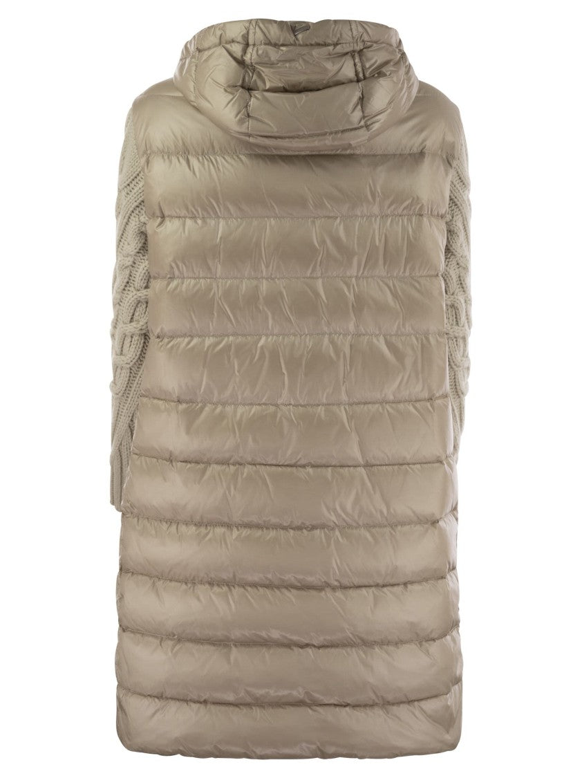 Herno Long Down Jacket With Wool Sleeves