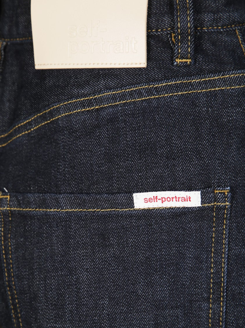 Self-Portrait Cropped Wide-Leg Blue Jeans