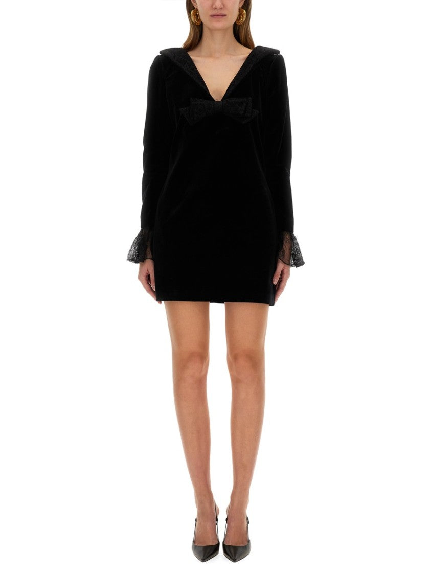 Nina Ricci Cotton Mini Dress With Bow And Ruffled Cuffs