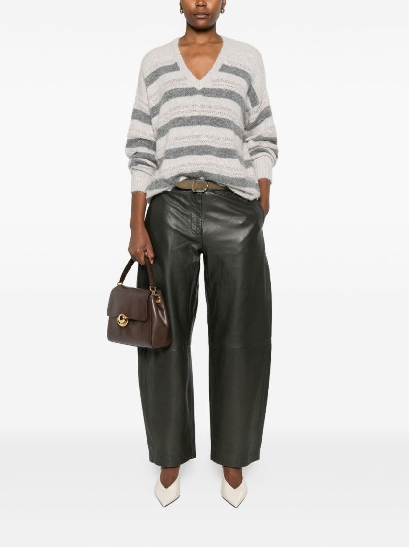 Twin-Set Horizontal Stripe Knit Sweater With V-Neckline