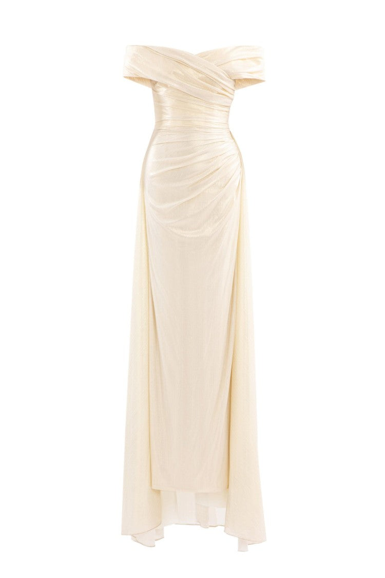 Saiid Kobeisy Gold Lame Off-Shoulder Dress