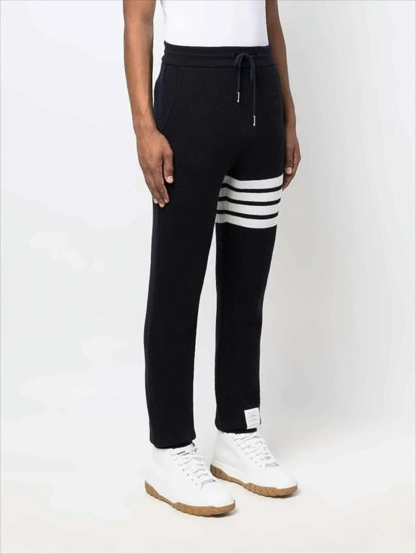 Thom Browne Textured Knit Jogger Pants With Striking Contrast Stripes