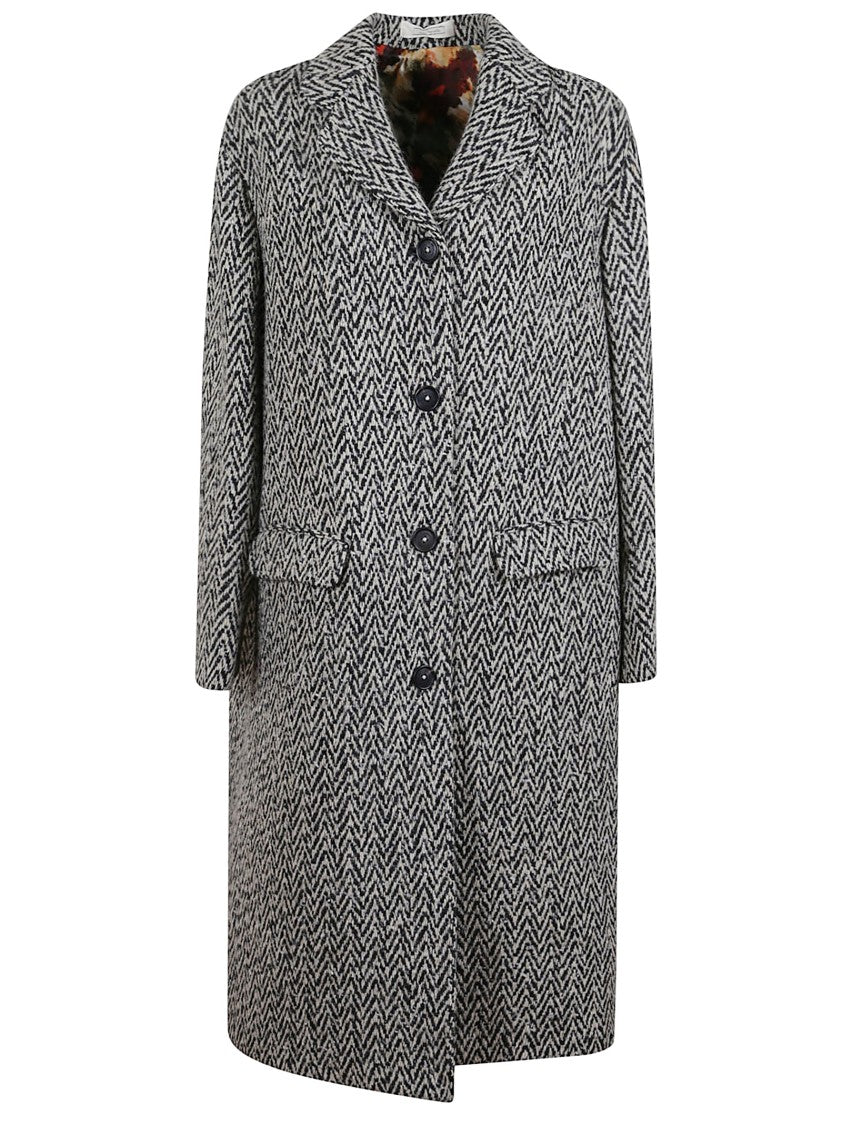 Massimo Alba Black And White Patterned Wool Blend Duster Coat