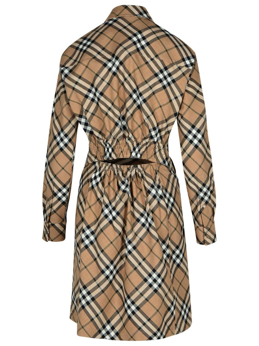 Burberry Check' Dress In Beige Wool Blend