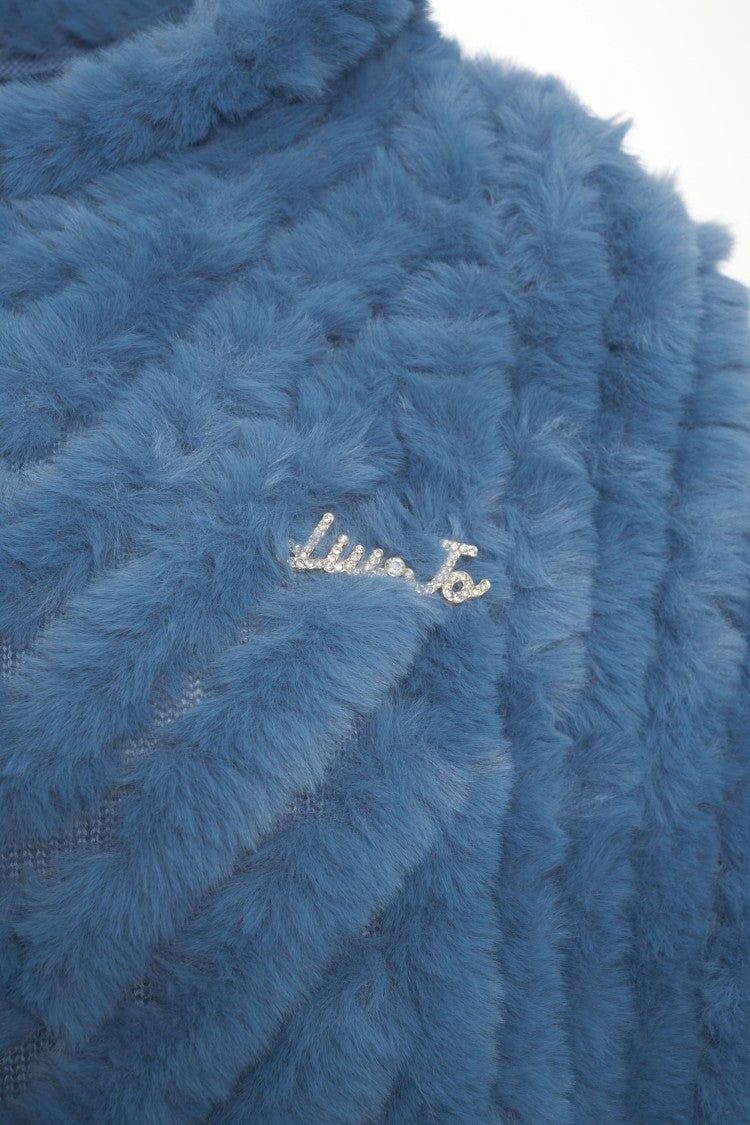 Liu Jo Chevron Pattern Faux Fur Poncho