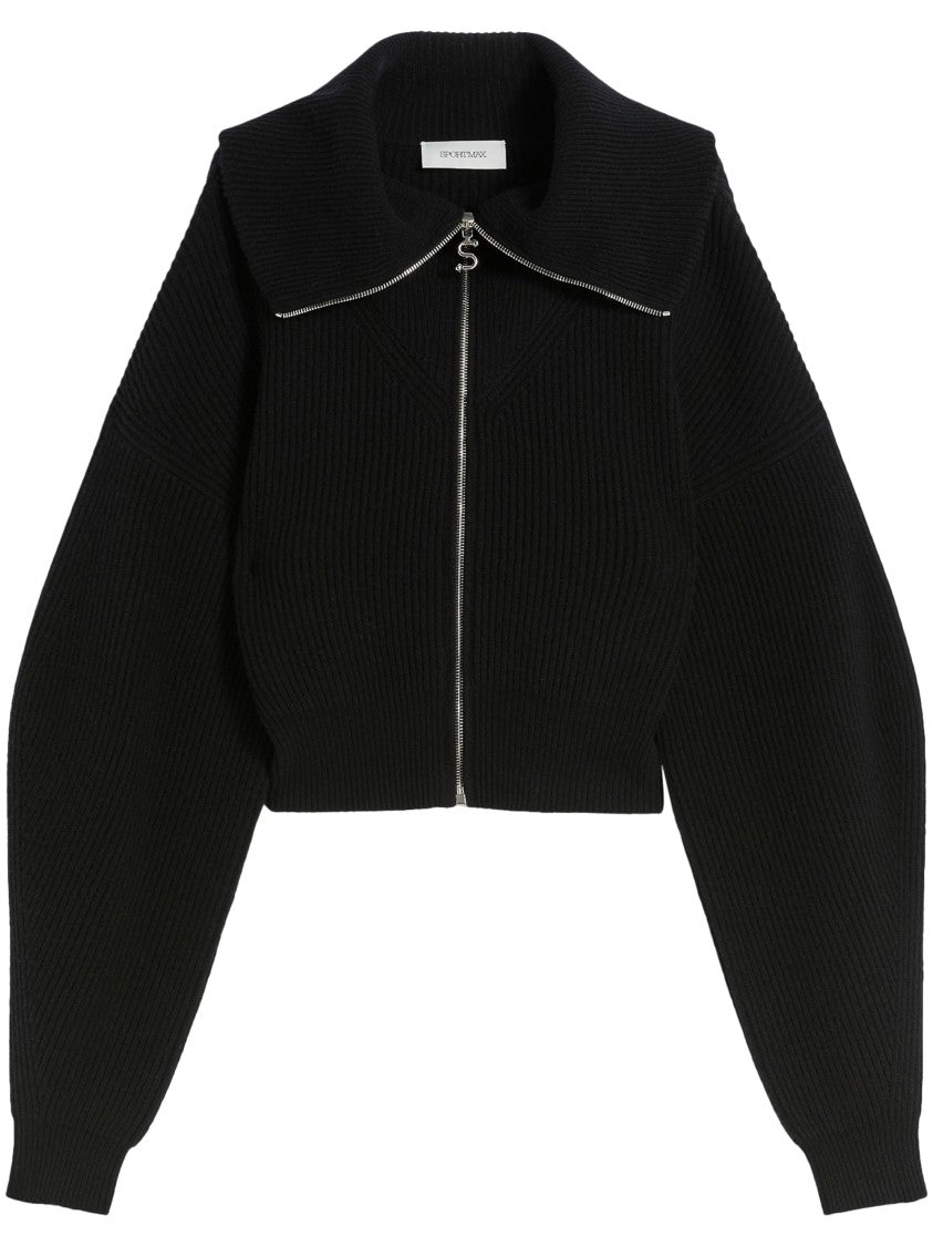 Max Mara Cropped Ribbed Knit Sweater With Zip Closure