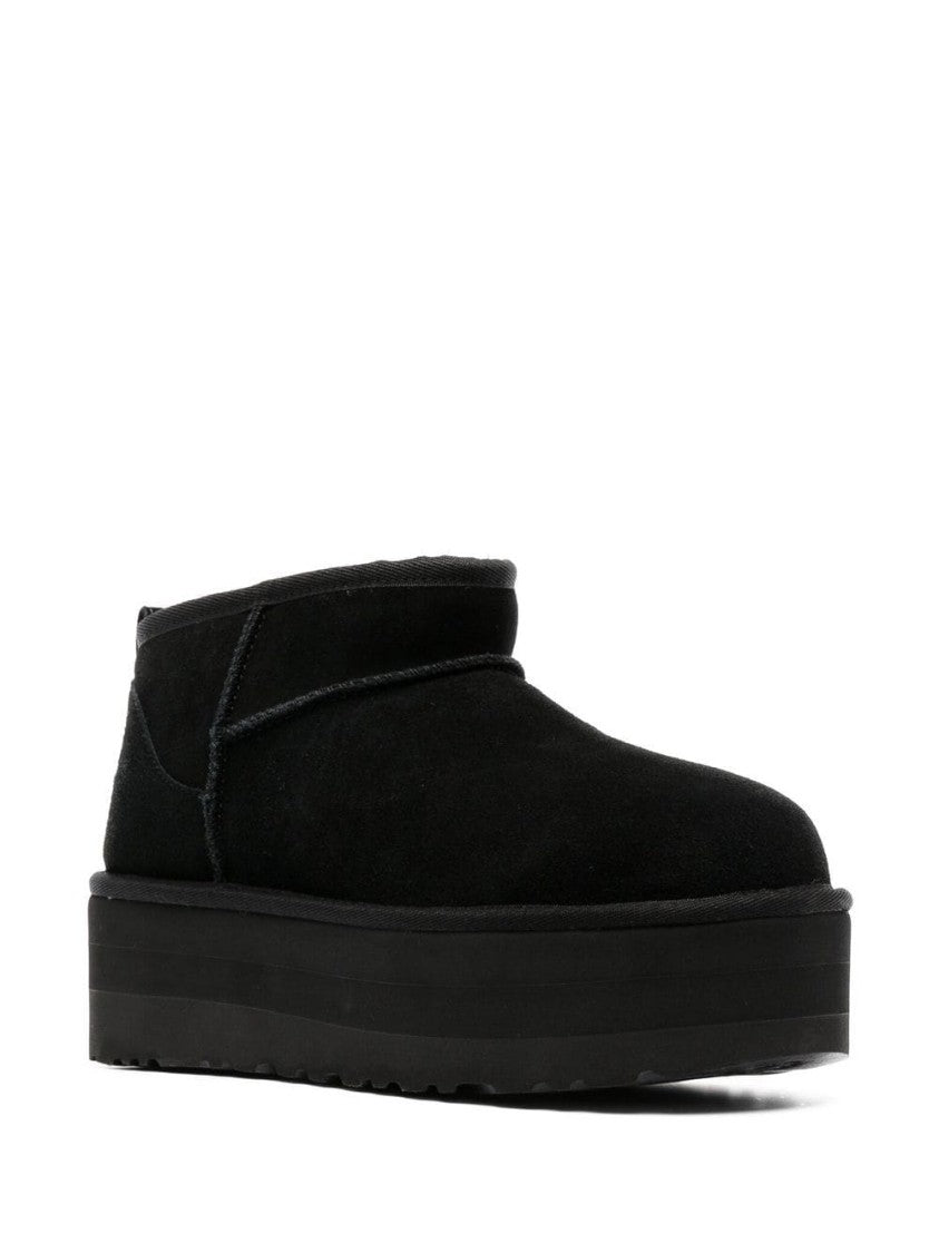Ugg Black Leather Classic Ultra Mini Platform Ankle Boots