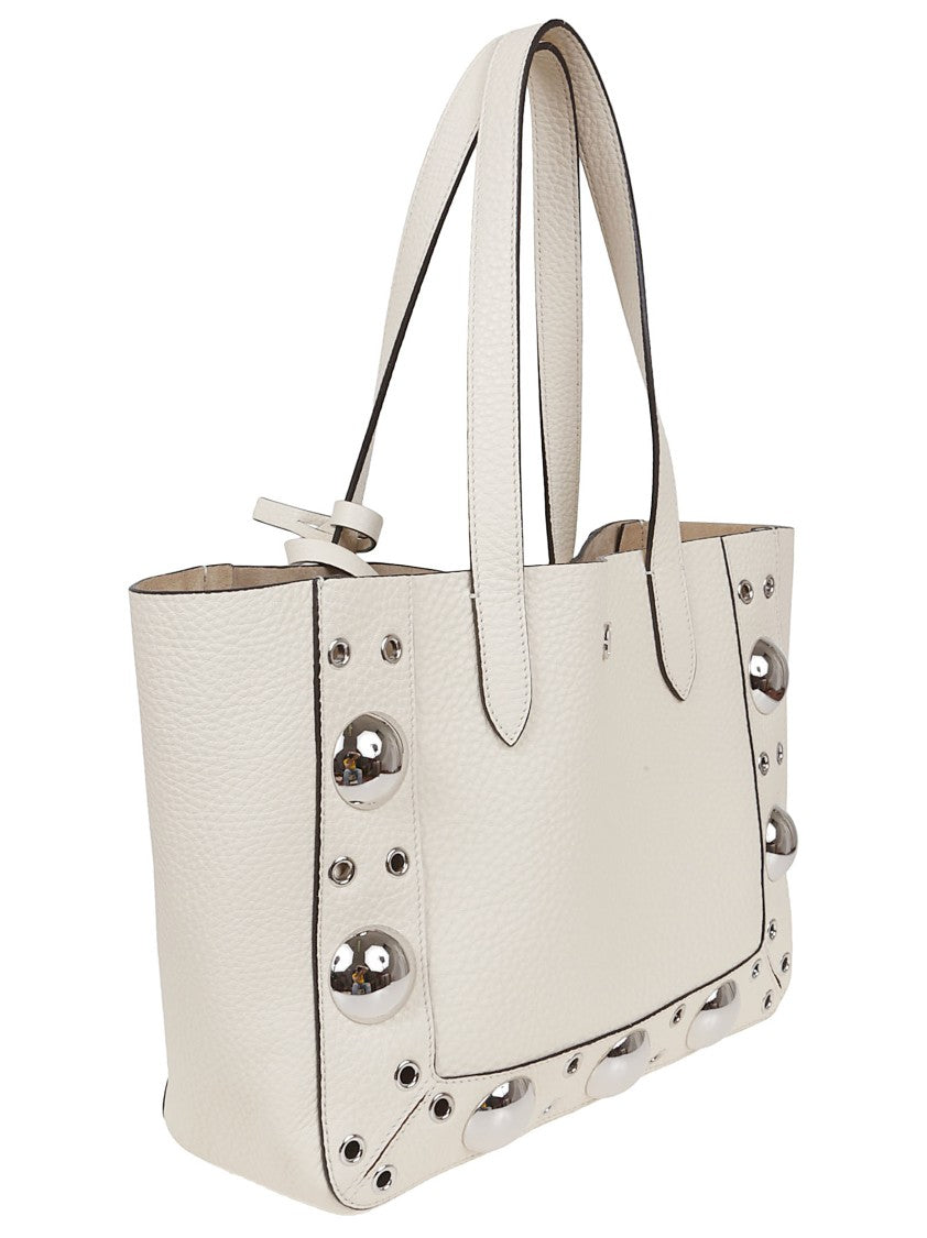 Valentino Garavani Medium Textured Leather Tote With Ball Studs And Signature Logo