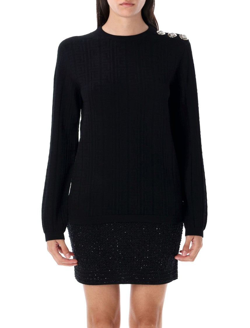 Balmain Ls 3 Btn Monogram Knit Top