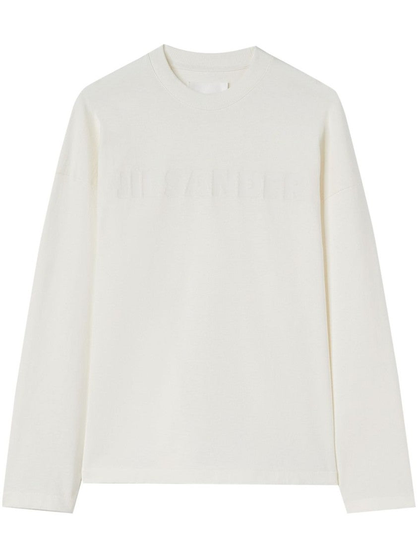 Jil Sander White Cotton Jersey Sweashirt With Embossed Logo