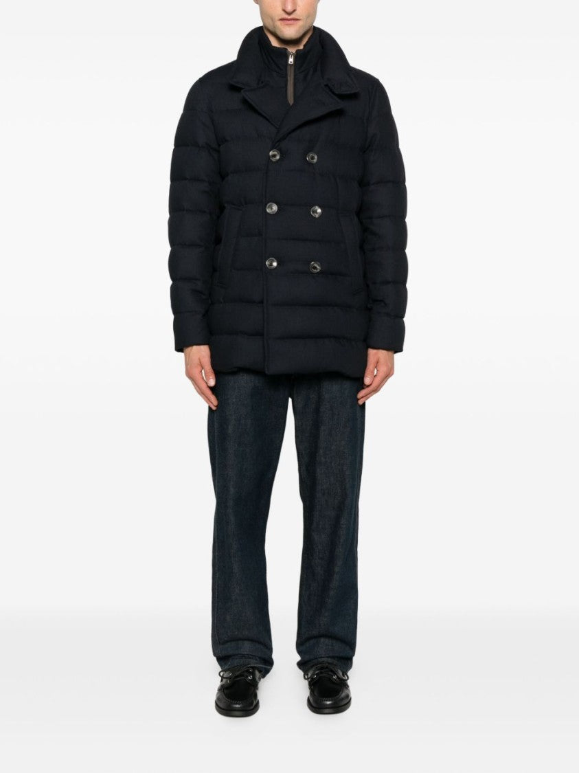 Herno Double-Breasted Blue Coat With Quilted Design