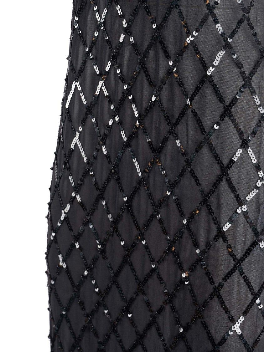 P.A.R.O.S.H. Sequined Black Evening Dress With Deep V-Neckline