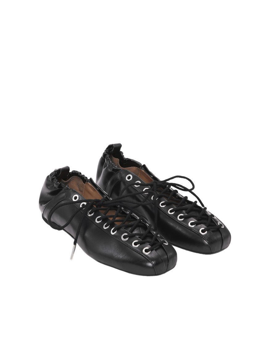 Ganni Oleatex Eyelet Lace-Up Crinkle Ballerina