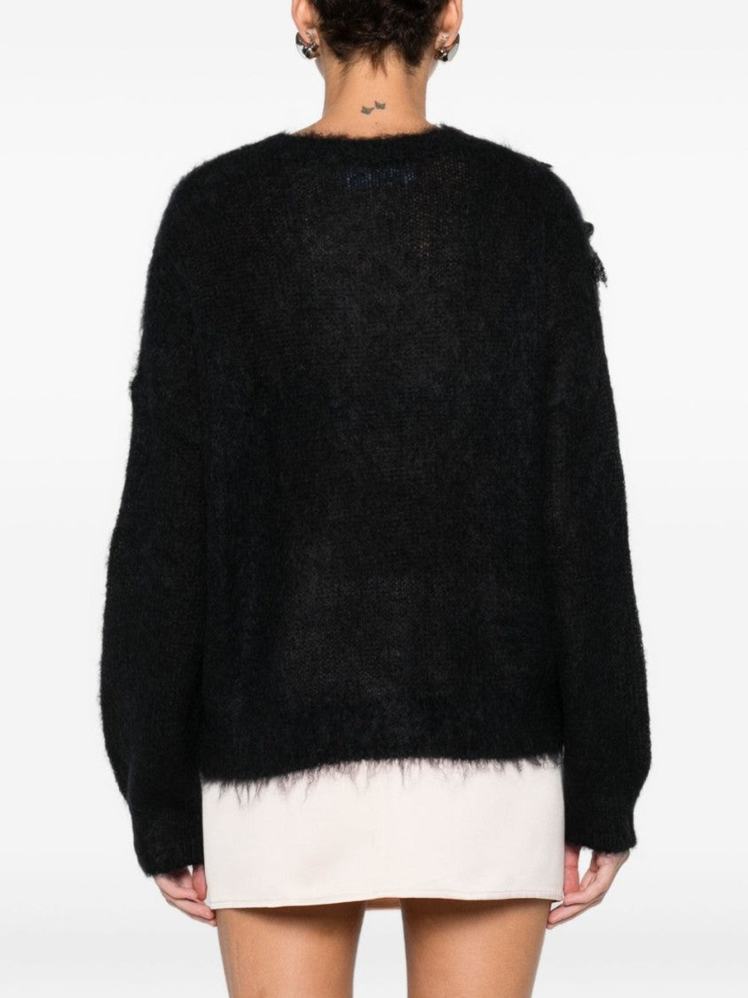 Blugirl Solid Black Knit Sweater With Round Neckline And Long Sleeves