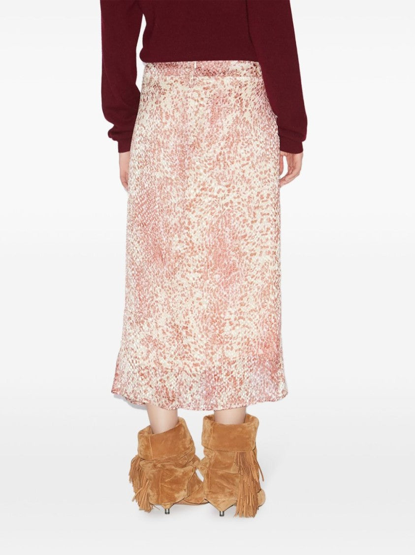 Isabel Marant Ruby Red And White Abstract Lisanne Midi Skirt