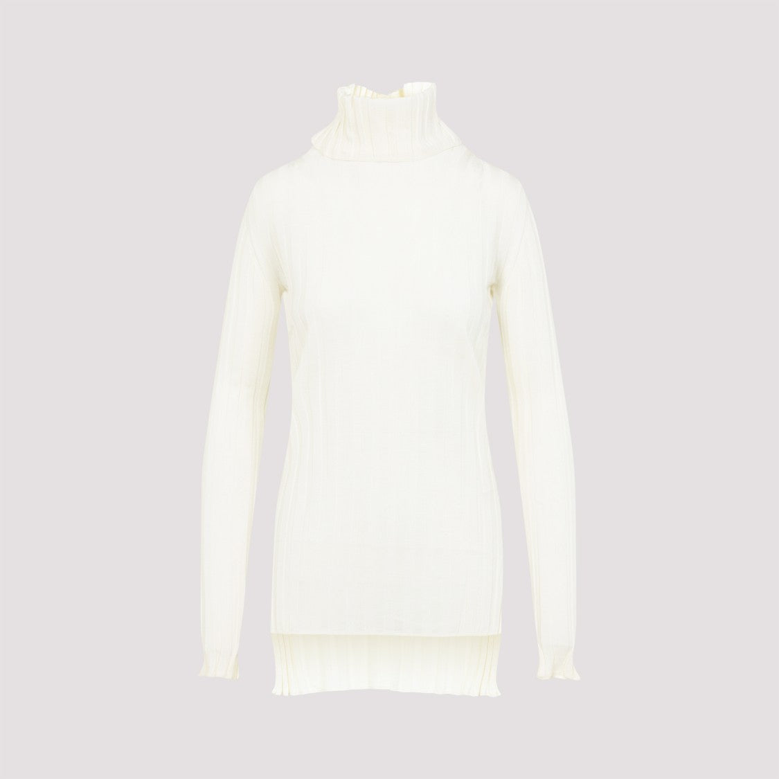Carven Ribbed High Neck Sweater In Wool-Silk Blend