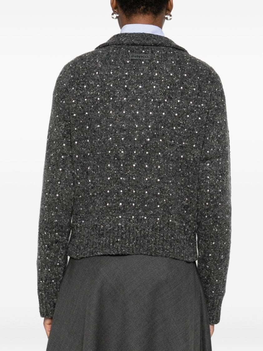 Pinko Textured Knit Top With Deep V-Neckline