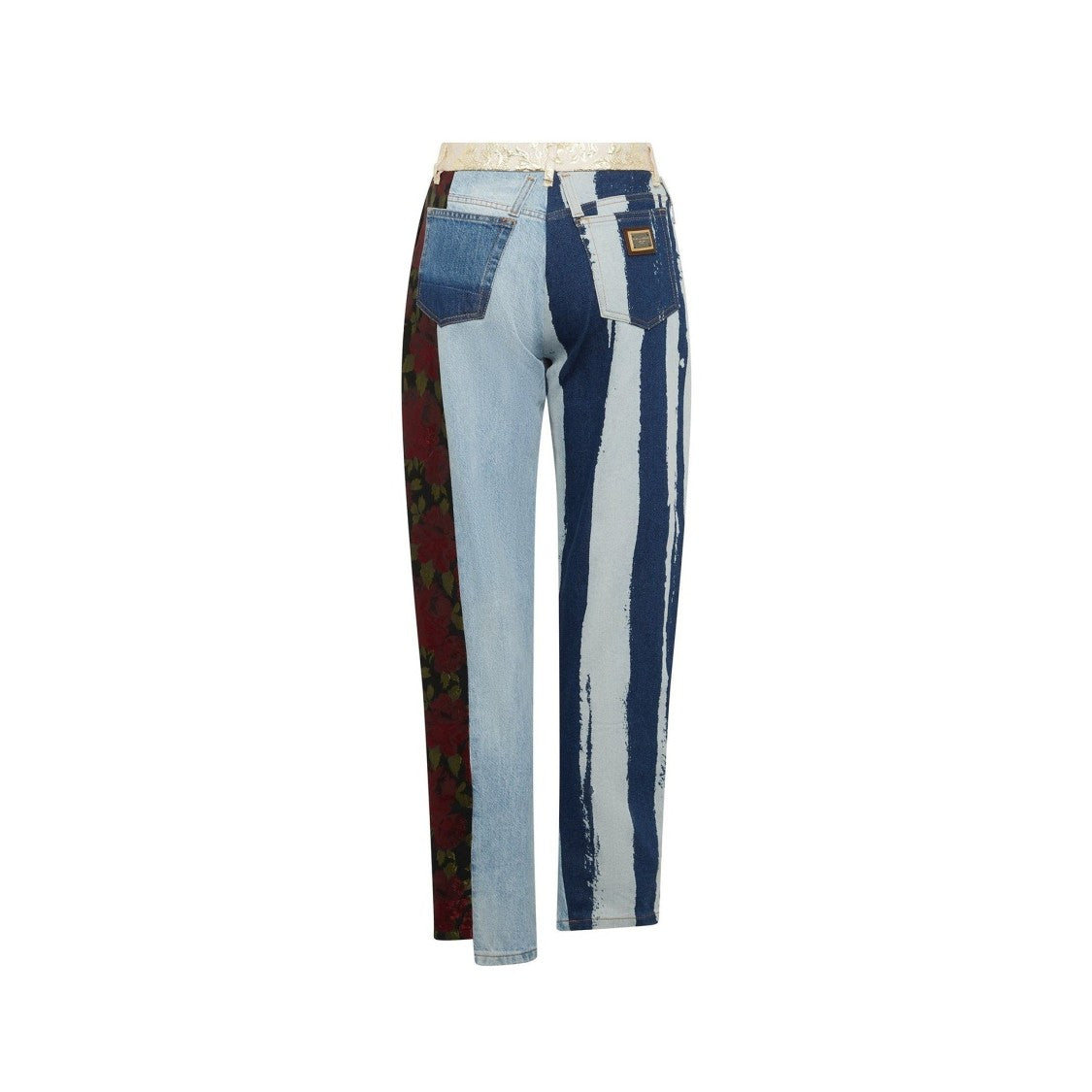 Dolce & Gabbana Denim Pants With Floral Embroidery And Block Color Effect