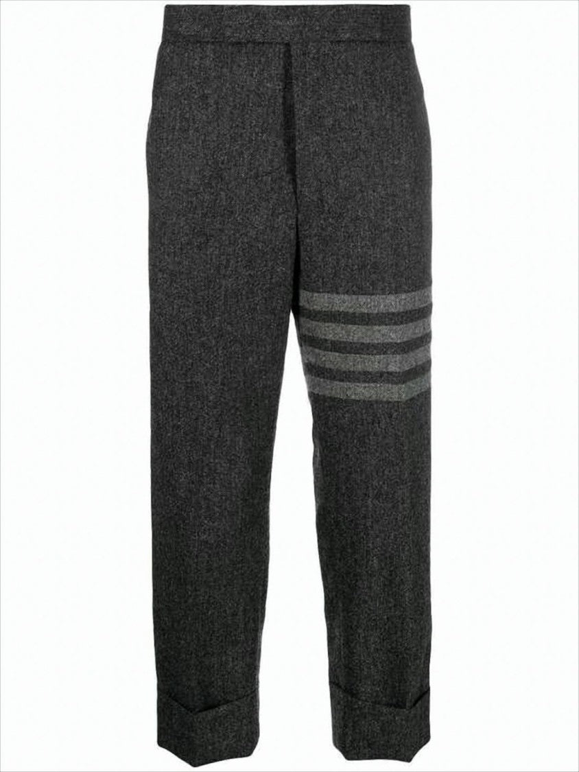 Thom Browne Tailored Cropped Suit Pants With Herringbone Texture And Four-Stripe Detail